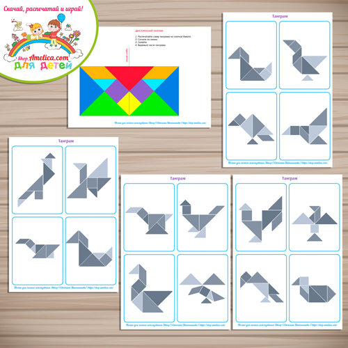 Развивающая игра - головоломка Танграм «Схемы - птицы».