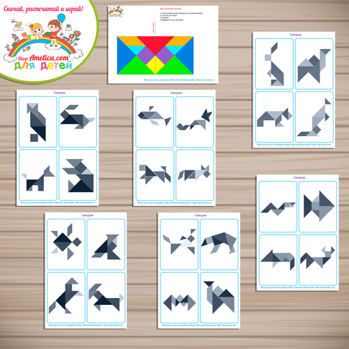 Развивающая игра - головоломка Танграм «Схемы - животные».