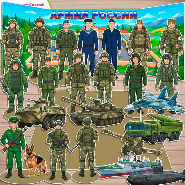 Макет игрового пространства, ширма для настольного театра для детей для детского сада (ДОУ) «АРМИЯ РОССИИ!» ДВУСТОРОННИЕ ФИГУРКИ ВОЕННЫХ + ВОЕННАЯ ТЕХНИКА Макет игрового пространства, ширма для настольного театра для детей для детского сада (ДОУ) «АРМИЯ РОССИИ!» ДВУСТОРОННИЕ ФИГУРКИ ВОЕННЫХ + ВОЕННАЯ ТЕХНИКА