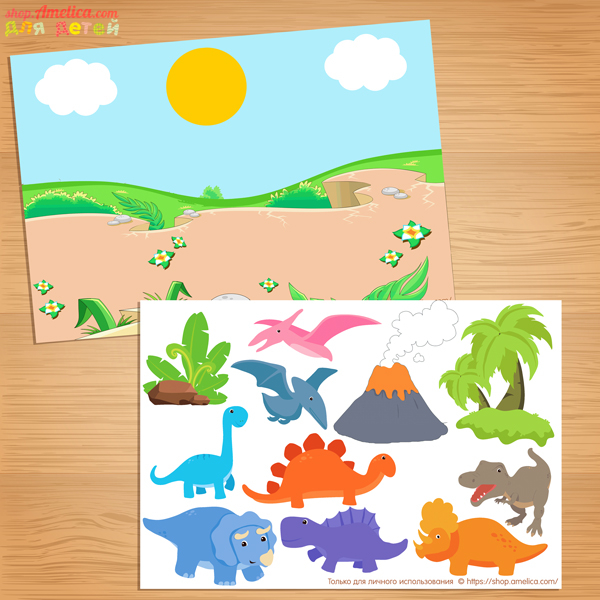 Аппликация «Динозавры», шаблоны аппликации для детей скачать для распечатки