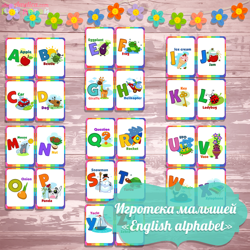 развивающие карточки «English alphabet», карточки английские буквы в картинках