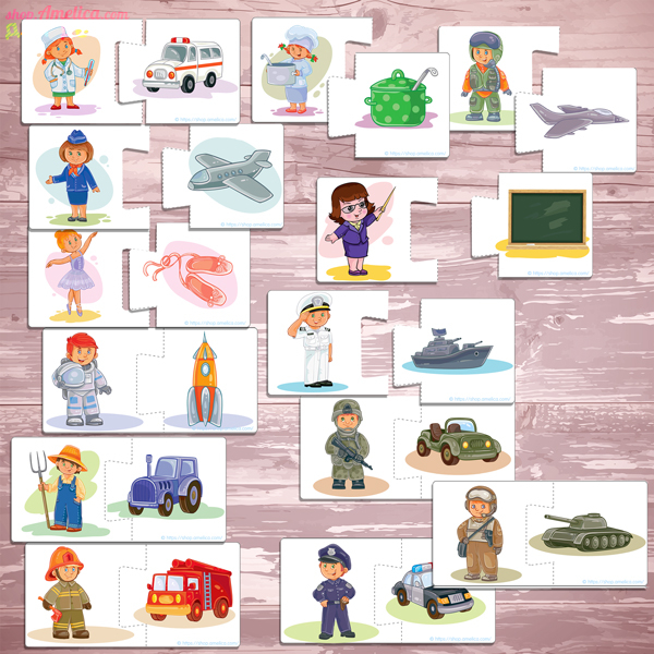 Дидактическая игра для малышей — пазлы «Профессии» скачать для распечатки, картинки профессии для детей