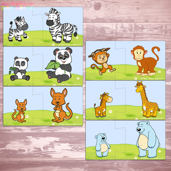 Дидактическая игра для малышей — пазлы «Мама и малыш» скачать для распечатки, изучаем животных
