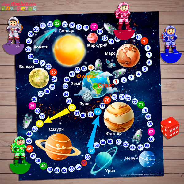 Настольная игра — ходилка для детей «Космическое путешествие!» для скачивания и печати