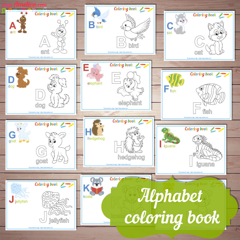 Раскраска Английский алфавит скачать для печати «Alphabet coloring book» download for print