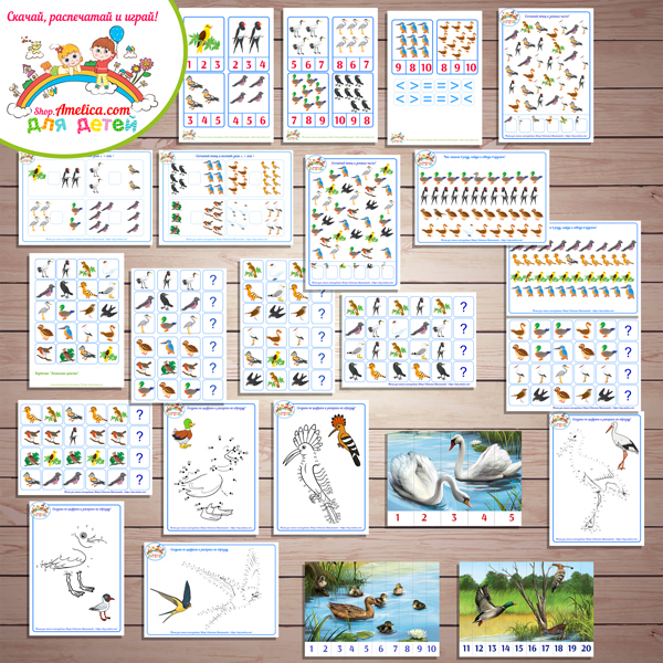 Тематический комплект "Перелётные птицы". Картинки перелётные птицы, развивающие игры про птиц скачать и распечатать