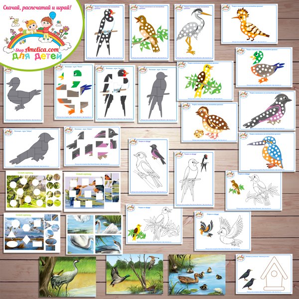 Тематический комплект "Перелётные птицы". Картинки перелётные птицы, развивающие игры про птиц скачать и распечатать