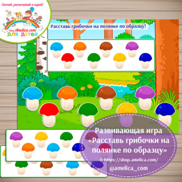 Игра на липучках для детей «Расставь грибочки на полянке по образцу».