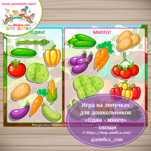 Логопедическая игра для дошкольников «Один-много» - овощи