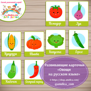 Развивающие карточки "Овощи на русском языке"