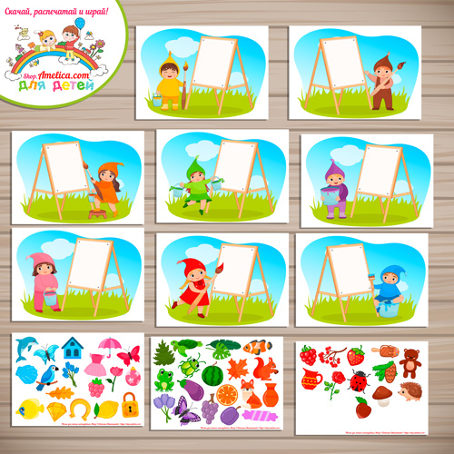 Развивающая игра-сортер на липучках «Разложи рисунки художникам — 8 цветов»