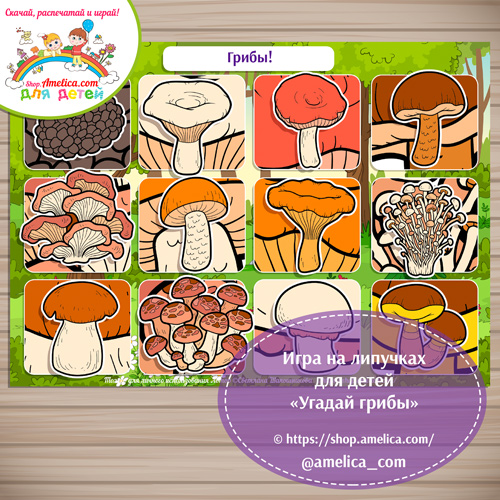 Игра на липучках для детей «Угадай грибы»