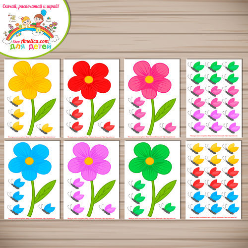 Математическая игра-сортировка на липучках для малышей «Бабочки — цветочки»