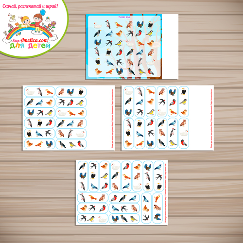 Развивающая игра — головоломка для детей «Найди ряд — птицы»