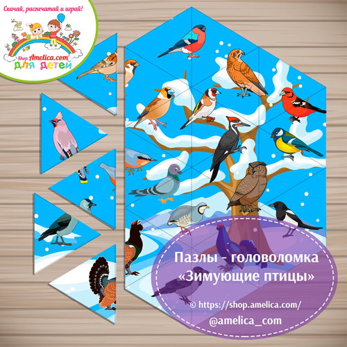 Головоломка - пазлы для детей «Зимующие птицы»
