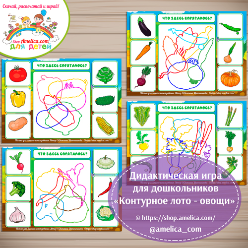 Дидактическая игра для дошкольников "Контурное лото - Овощи"