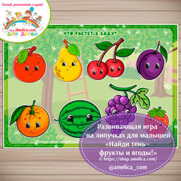 Развивающая игра на липучках для малышей «Найди тень - фрукты и ягоды»