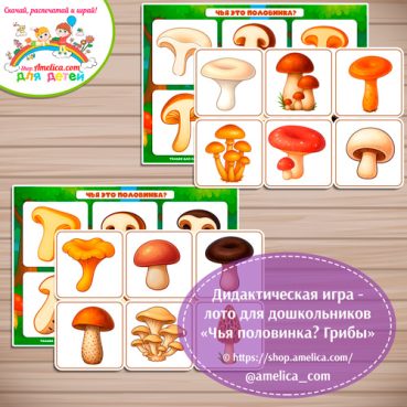 Дидактическая игра - лото для дошкольников "Чья половинка? Грибы".