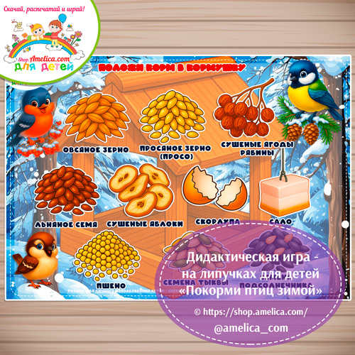Игра на липучках для дошкольников "Покорми птиц зимой!"- 3 вариант.