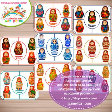 Дидактическая игра - пазлы для детей, для детского сада (ДОУ) «Матрёшки - русская народная роспись».