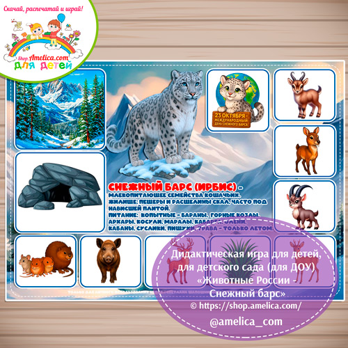 Дидактическая игра для детей на 23 Октября - День Снежного барса «Животные России - Снежный барс»