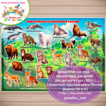 Дидактическая игра - презентация для детей, для детского сада (ДОУ) "Животные Красной книги России" формат А4 и А3