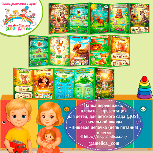 Папка-передвижка, плакаты - презентации (наглядный материал) «Пищевая цепочка (цепь питания) в лесу»