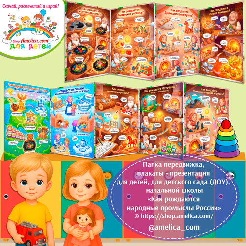 Папка-передвижка, плакаты - презентации (наглядный материал) «Как рождаются Русские народные промыслы».