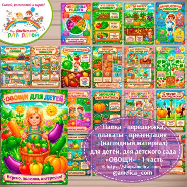 Папка-передвижка, плакаты - презентации (наглядный материал) «Овощи» - 1 часть