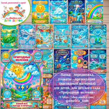 Папка-передвижка, плакаты - презентации (наглядный материал) «Природные явления и погода» для детей.