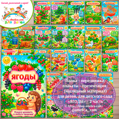 Папка-передвижка, плакаты - презентации (наглядный материал) «Ягоды» - 2 часть