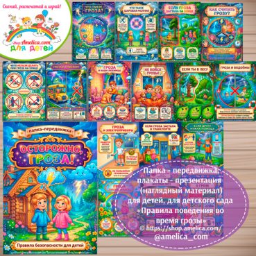 Папка-передвижка, плакаты - презентации (наглядный материал) «Правила поведения во время грозы»