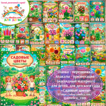 Папка-передвижка, плакаты - презентации (наглядный материал) «Садовые цветы» для детей.