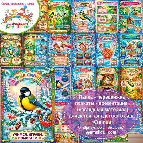 Папка-передвижка, плакаты - презентации (наглядный материал) «12 ноября - День Синицы» для детей.