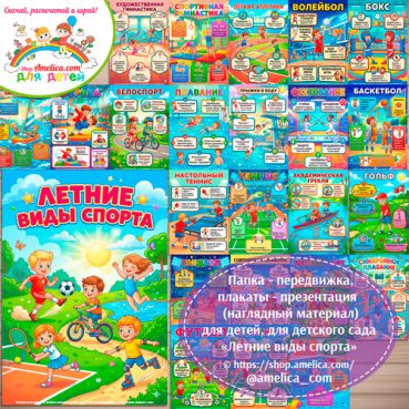 Папка-передвижка, плакаты - презентации (наглядный материал) «Летние виды спорта» для детей.
